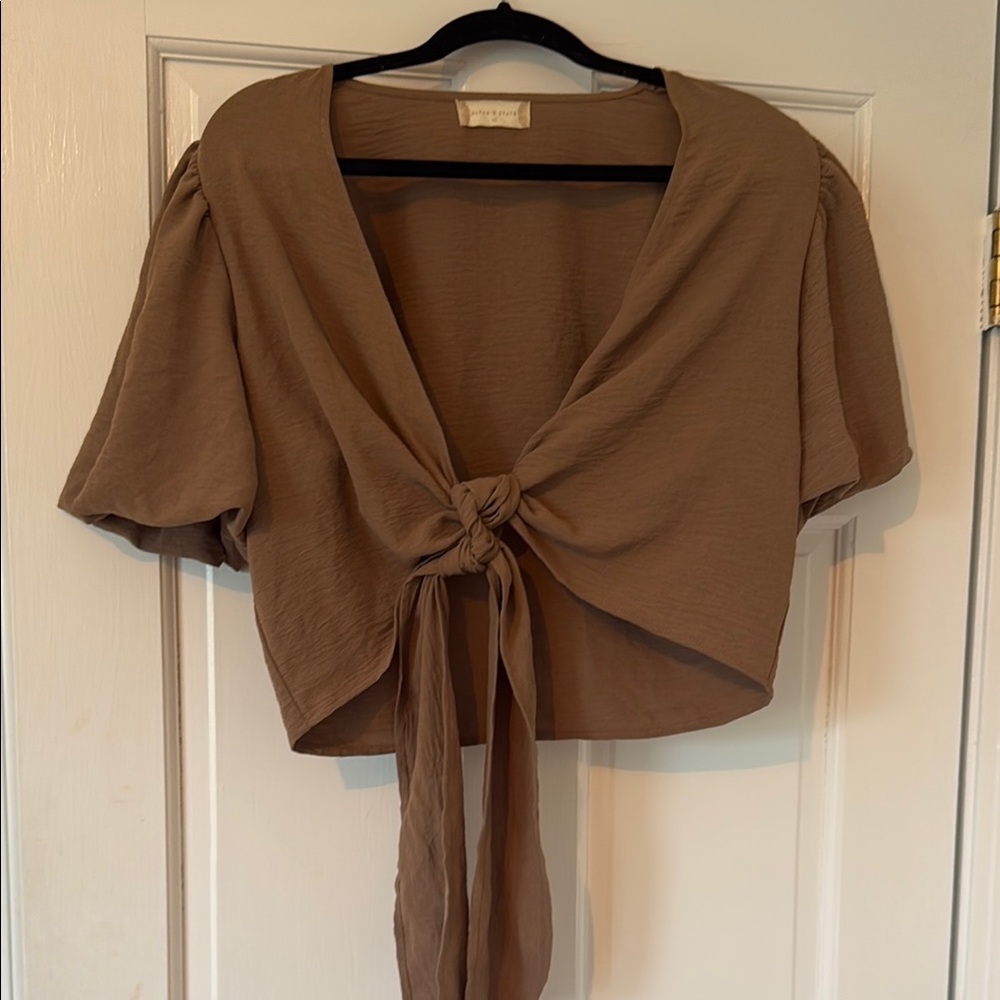 Altar'd State Brown Sailor Collar Tie-Front Crop Blouse